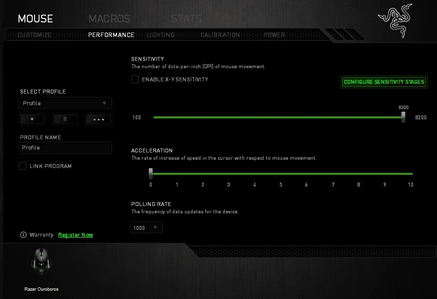DPI в программе Razer Synapse