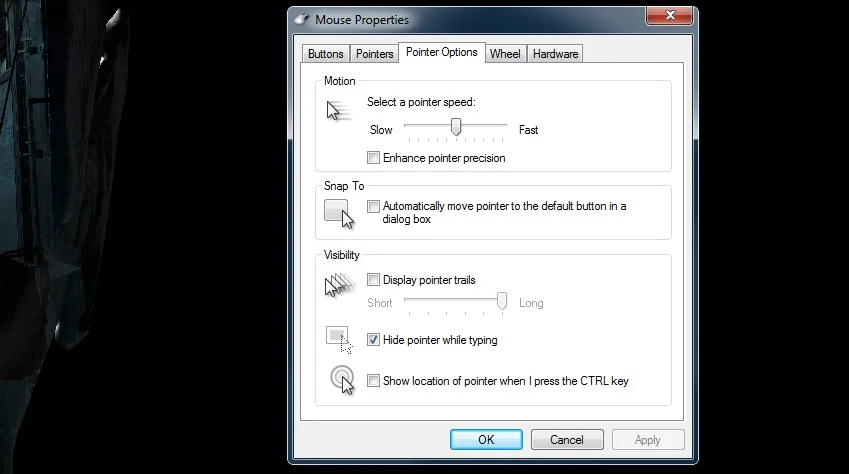 Настройки указателя мыши в Windows