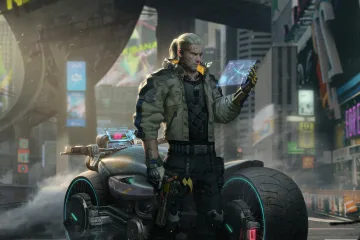 Фанарт Cyberpunk 2077 — ведьмак Геральт в ночном городе