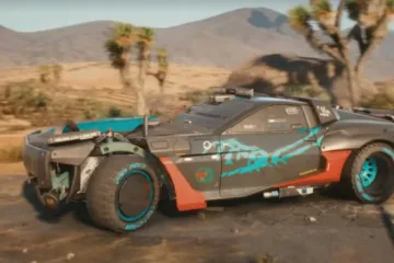 Cyberpunk 2077 с большой пустынней за территорией города