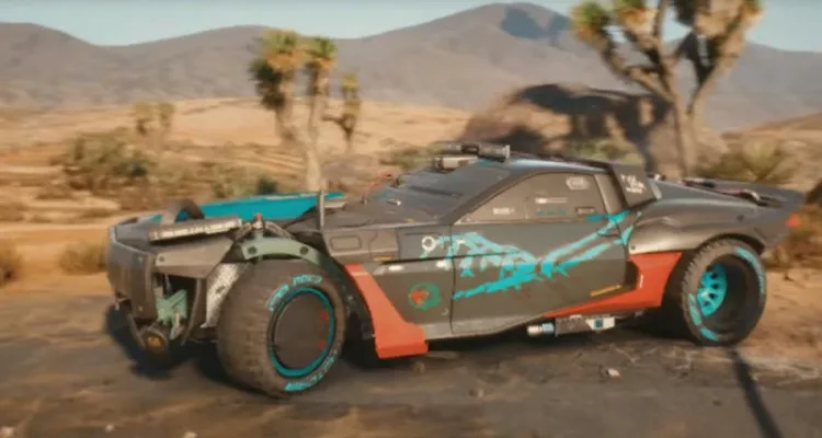 Cyberpunk 2077 с большой пустынней за территорией города