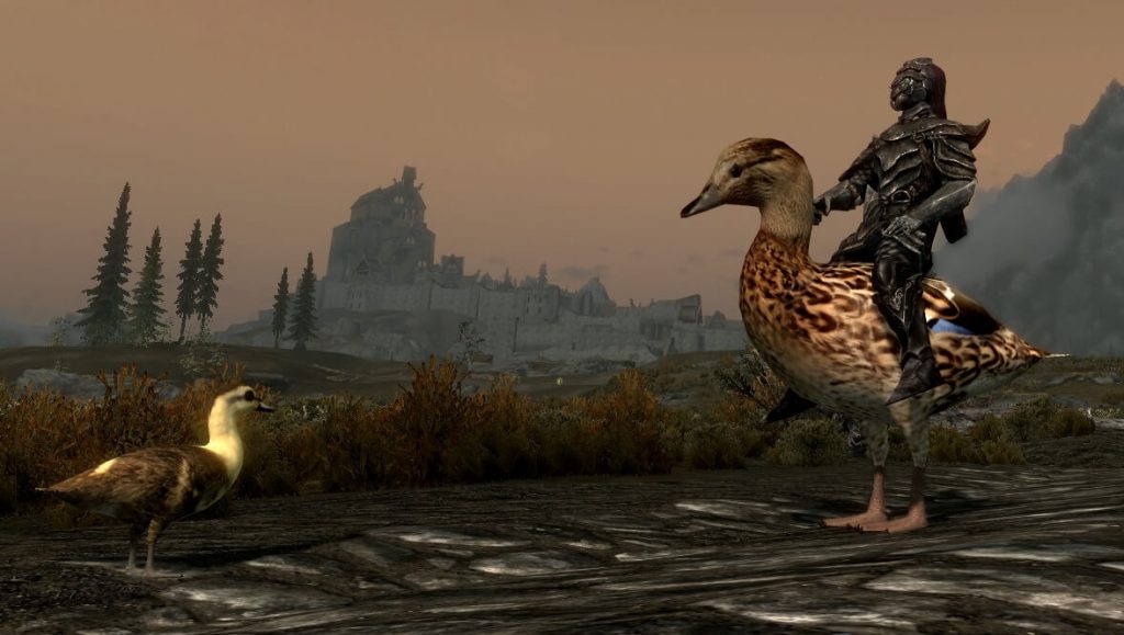 Мод для Skyrim, добавляющий в игру возможность оседлать гигантских уток и куриц