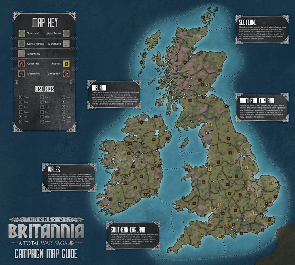Total War Saga: Thrones of Britannia демонстрирует карту в 23 раза больше, чем в Attila