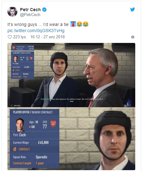 Курьёз в FIFA 19 - как разработчики сняли шлем с Петера Чеха