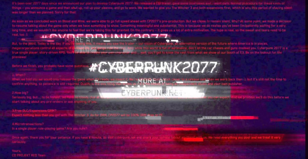 Скрытое сообщение в Cyberpunk 2077 на E3 2018