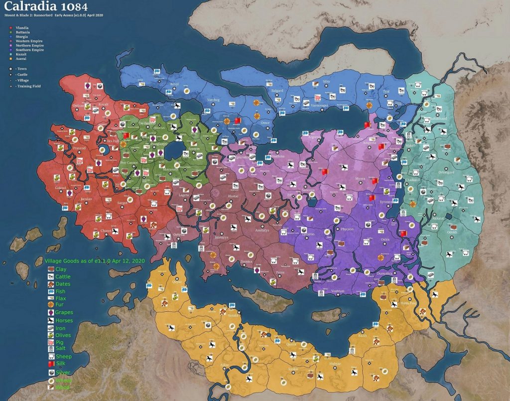 Bannerlord - карта сырья и коммерческих товаров