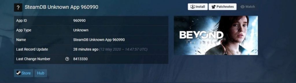В базе данных Steam нашли страницу Beyond: Two Souls